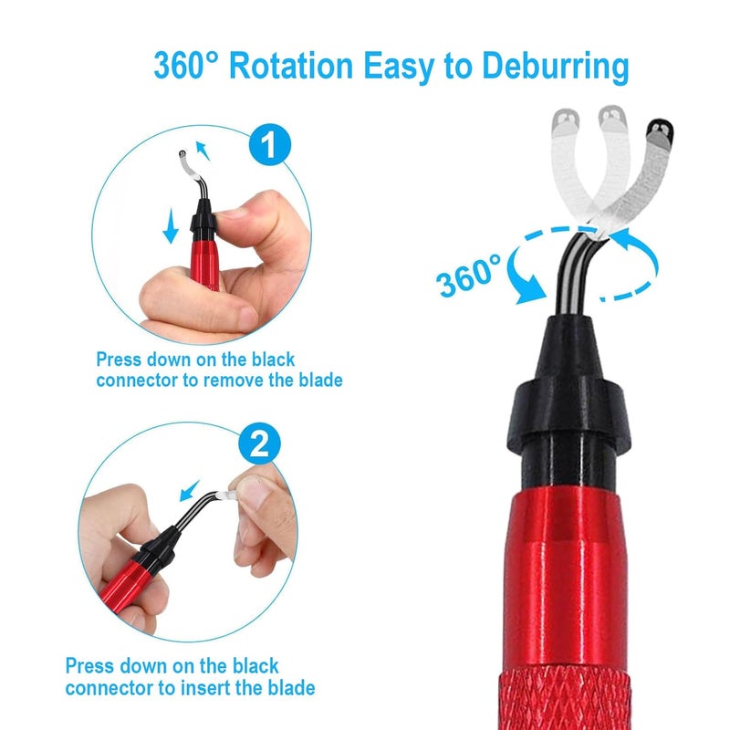Coeweule Premium Deburring Tool with 15 Pcs High Speed Steel Swivel Blades, Deburring Tool for Metal, Resin, PVC Pipes, Plastic, Aluminum, Copper, Wood, 3D Printing Burr Removal Reamer Tool Red - Image 3